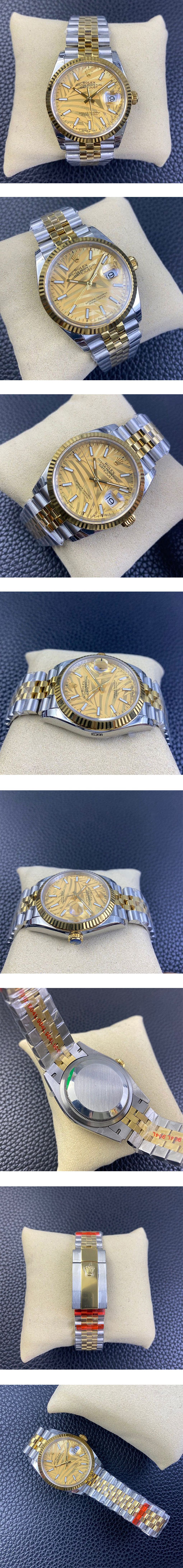 操作性に優れる デイトジャスト 126233 パームモチーフダイヤル シャンパン ジュビリーブレス スーパーコピー時計 NOOB Cal.3235搭載 5連ジュビリー